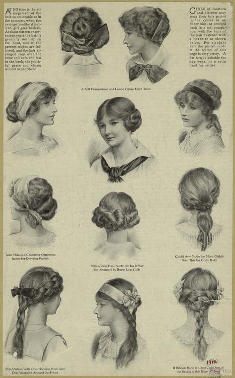 Girl's hairstyles, 1912