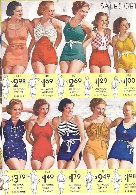 Colorful catalog ad for bathing suits
