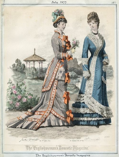 Fashion Plate, 1877 of two walking dresses